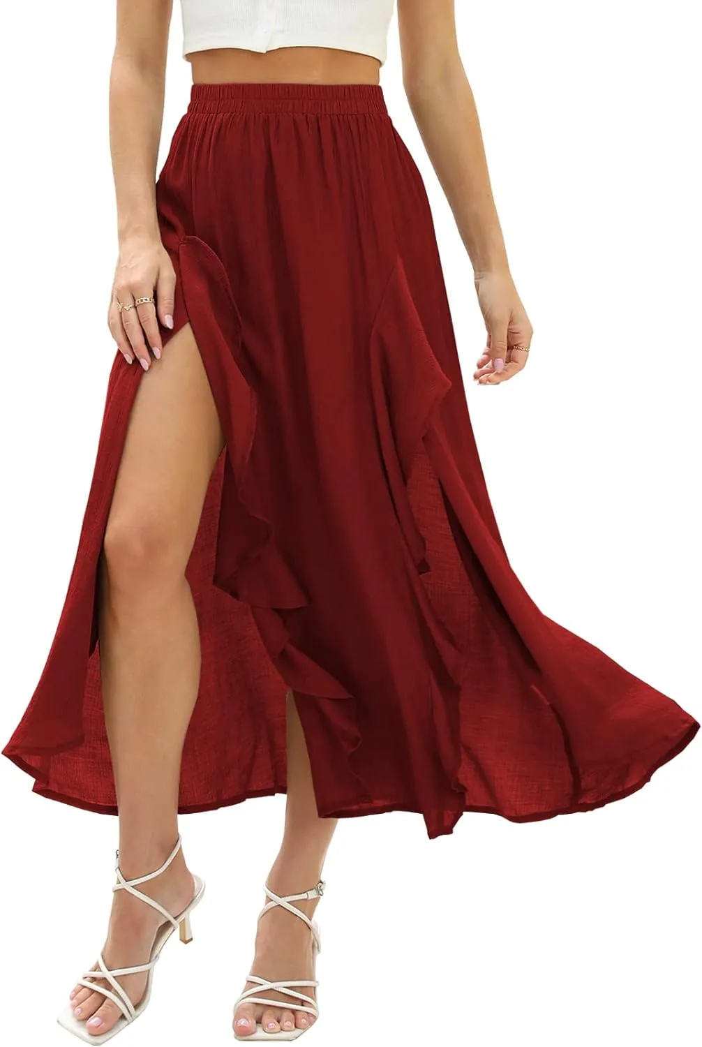 Floral Patterned Elastic High Waist Maxi Skirt