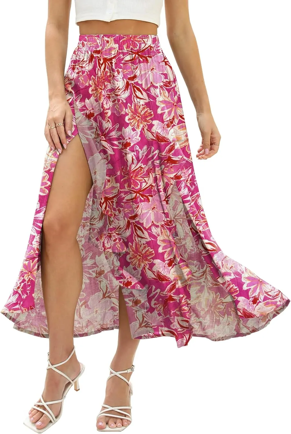 Floral Patterned Elastic High Waist Maxi Skirt