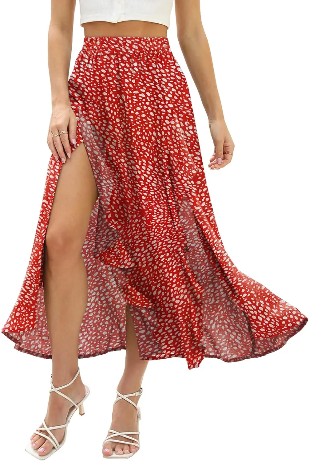 Floral Patterned Elastic High Waist Maxi Skirt