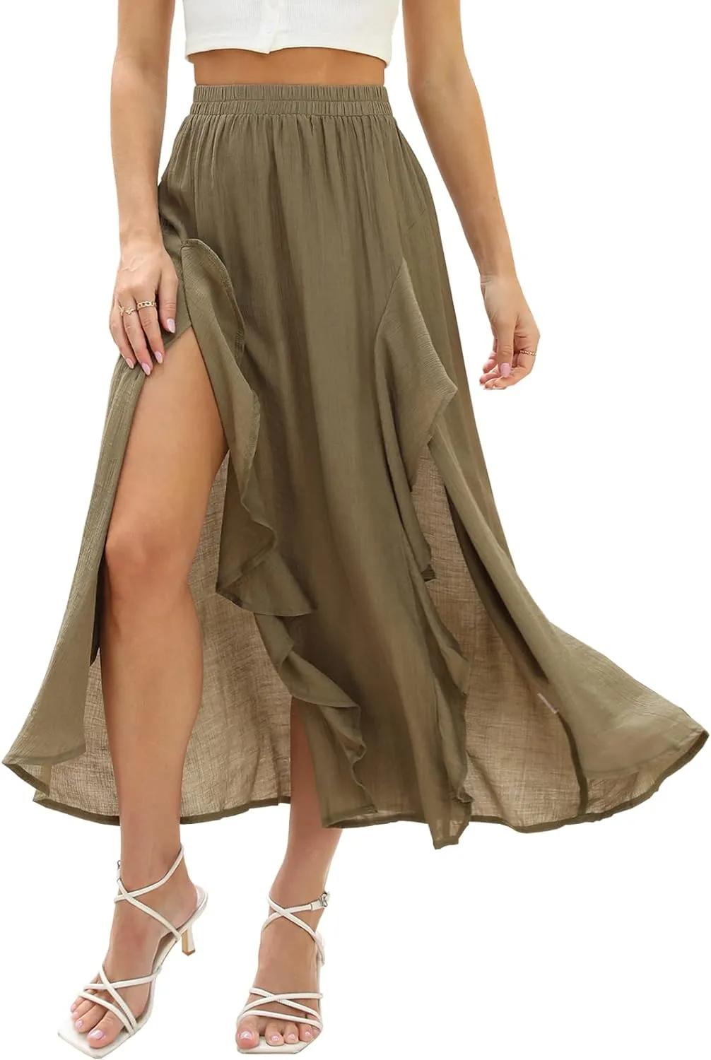 Floral Patterned Elastic High Waist Maxi Skirt