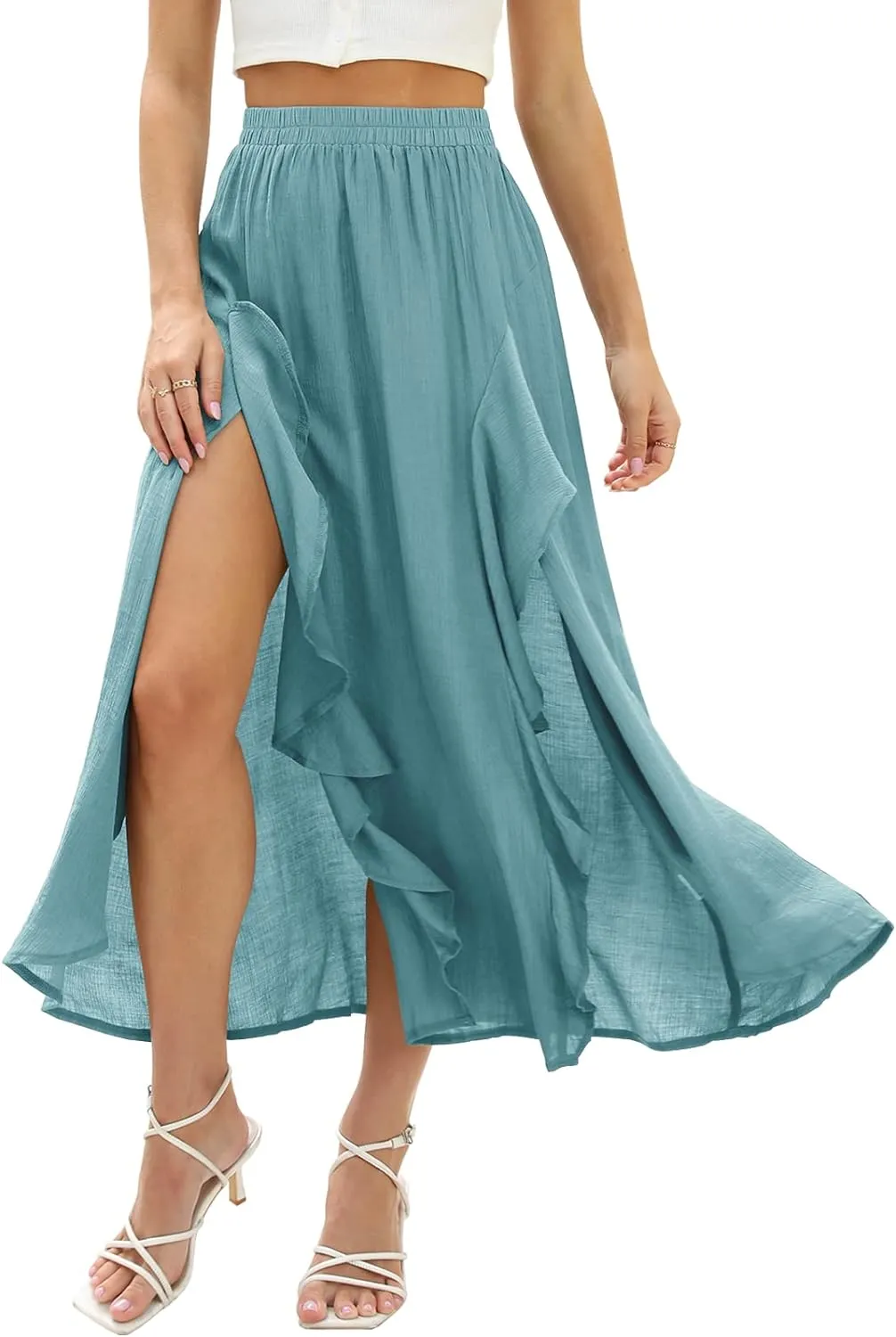 Floral Patterned Elastic High Waist Maxi Skirt