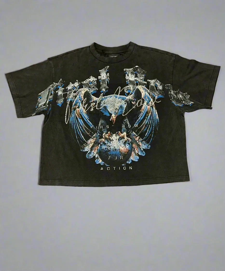 FR BLACK HEAVY WASHED EAGLE W/GLOBE TEE