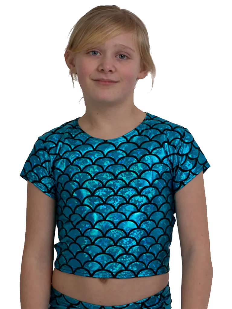 Girls Metallic Fish Scale Mermaid Crop Top