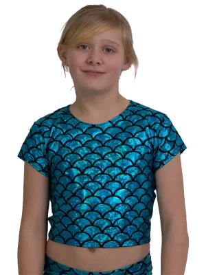 Girls Metallic Fish Scale Mermaid Crop Top
