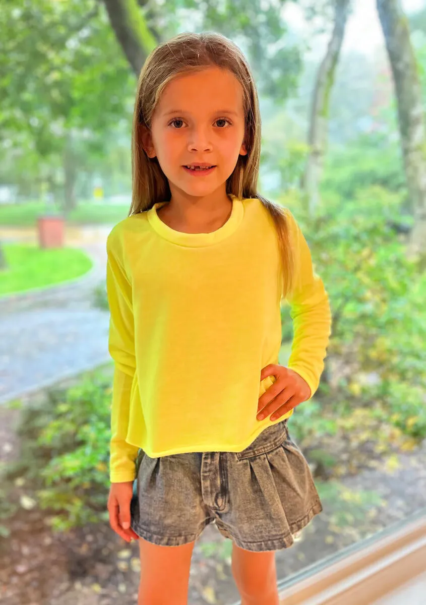 Girls Neon Boxy Fleece Cropped Sweatshirt