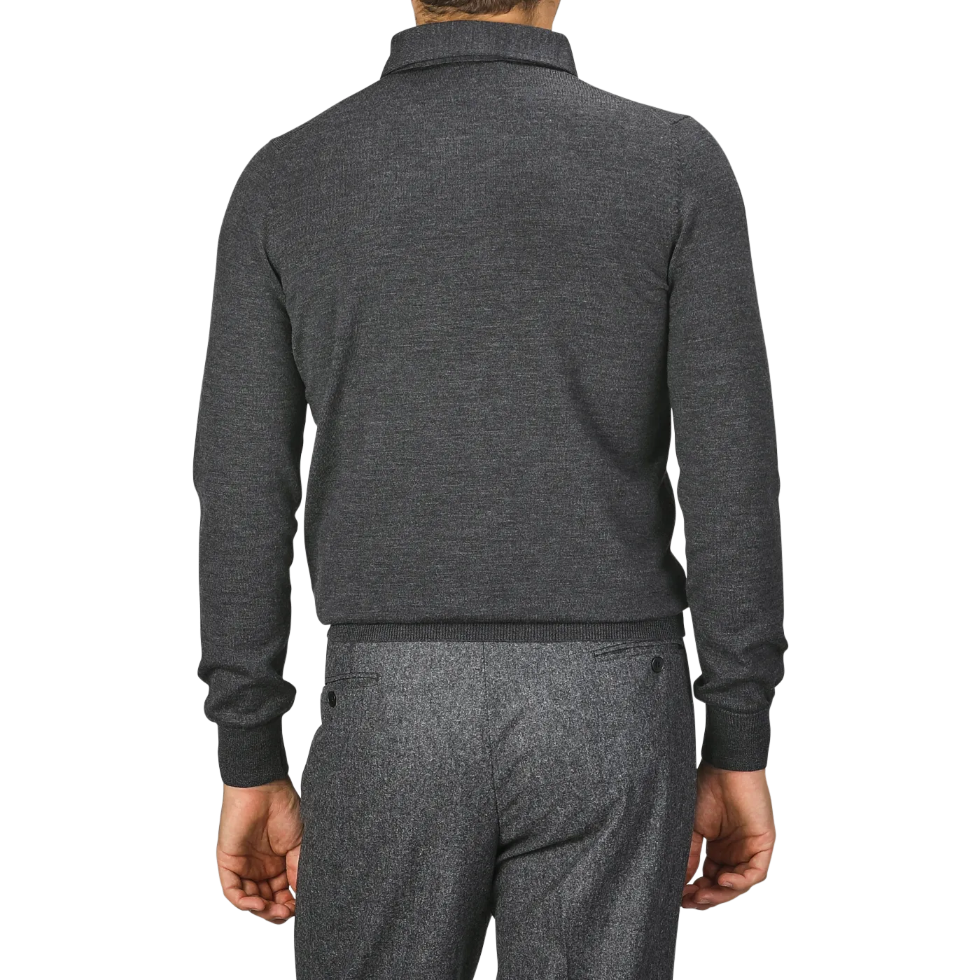 Grey Merino Wool One-Piece Collar Polo Shirt