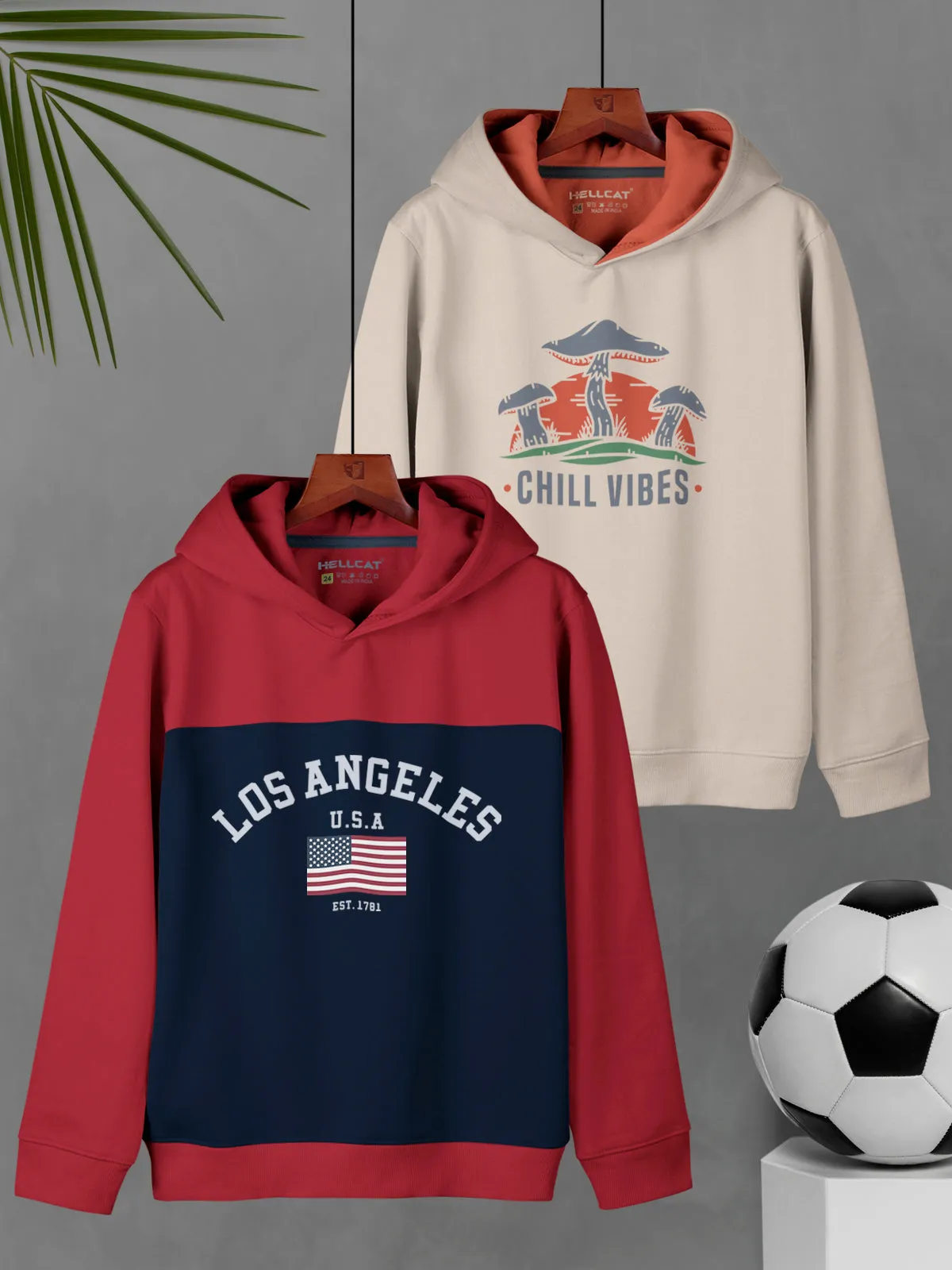 HELLCAT Printed Cotton Blend Hoodie Sweatshirt For Boys - Pack of 2