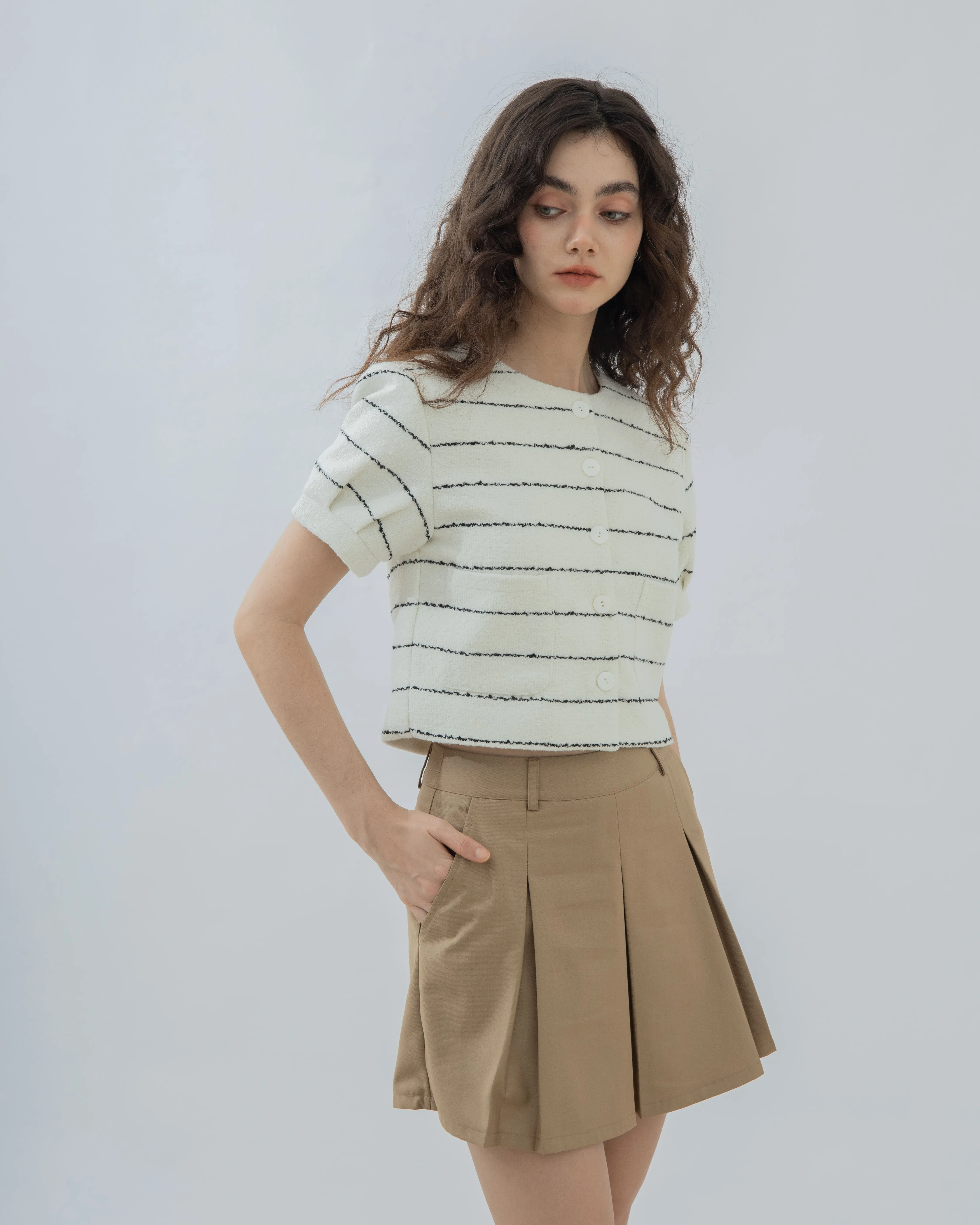 High Waist Pleated Skort (Khaki)