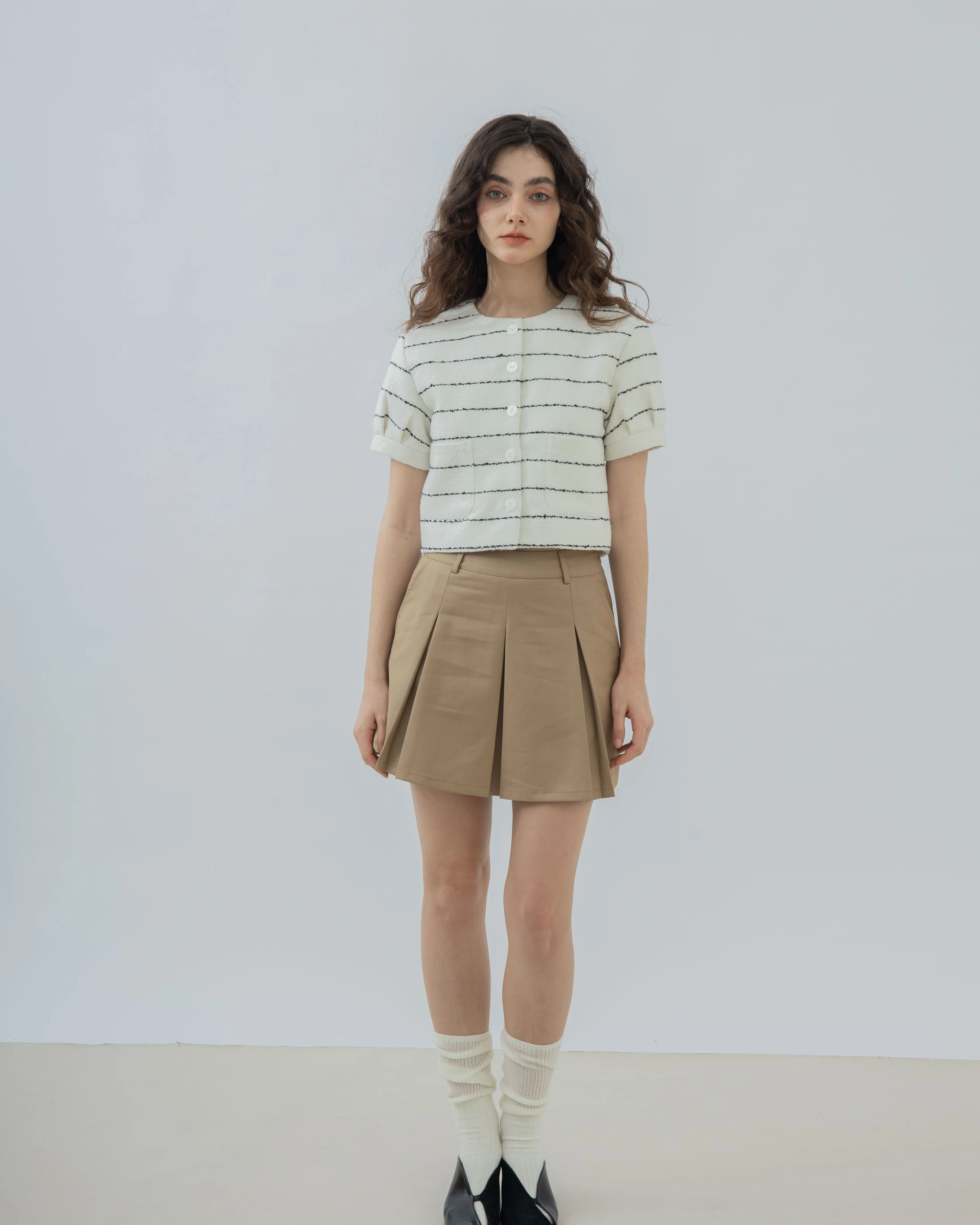 High Waist Pleated Skort (Khaki)