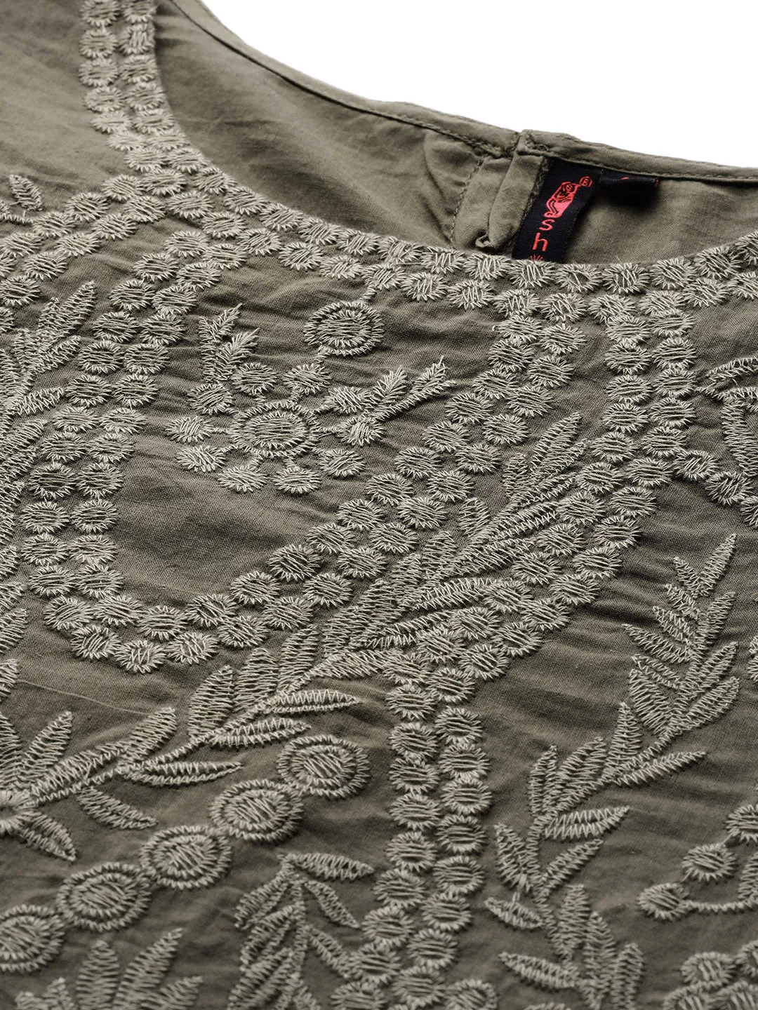 Ishin Women's Olive Embroidered High-Low Top
