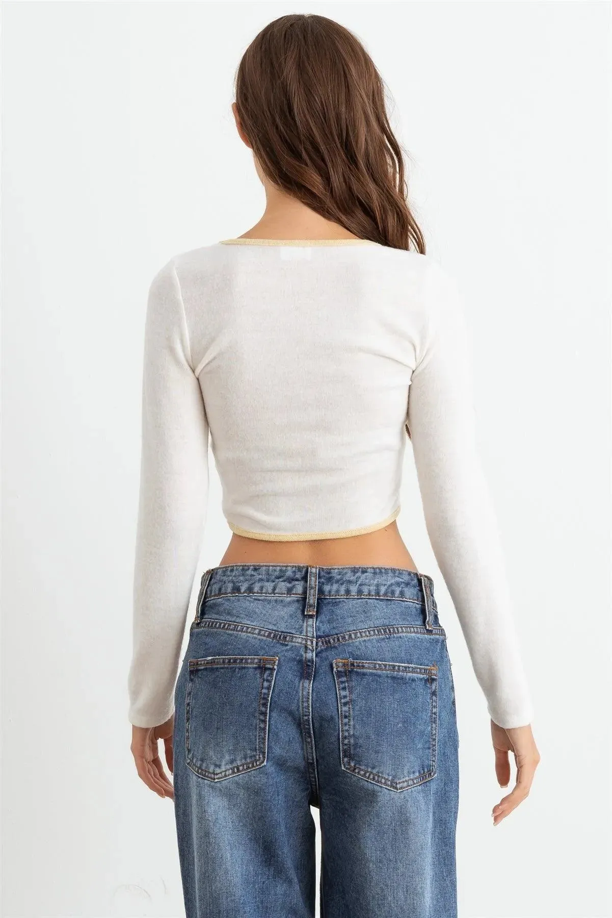 Ivory & Yellow Cut-Put Long Sleeve Crop Top /3-2-1