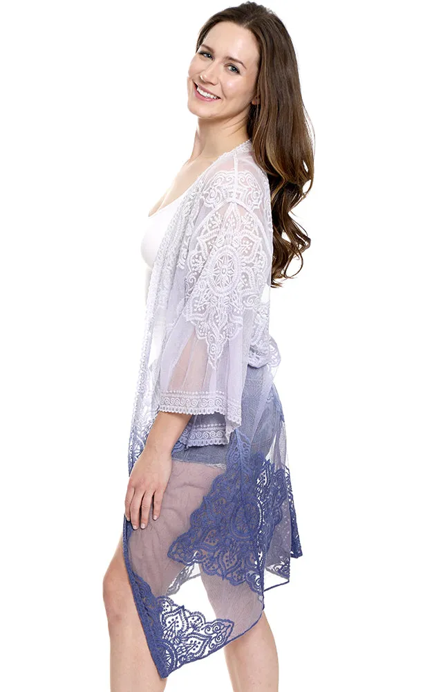 JP1610 Ombre Floral Lace Long Mesh Kimono