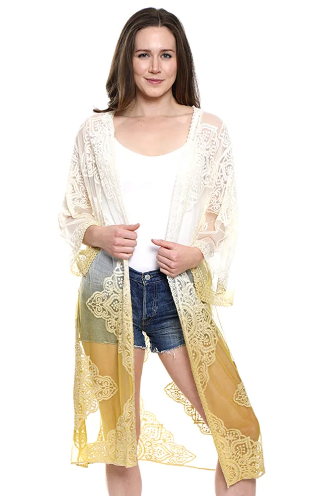 JP1610 Ombre Floral Lace Long Mesh Kimono