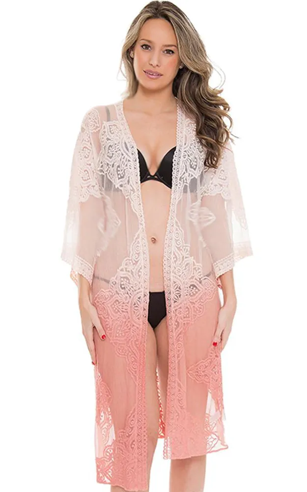 JP1610 Ombre Floral Lace Long Mesh Kimono