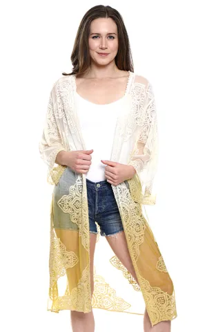 JP1610 Ombre Floral Lace Long Mesh Kimono