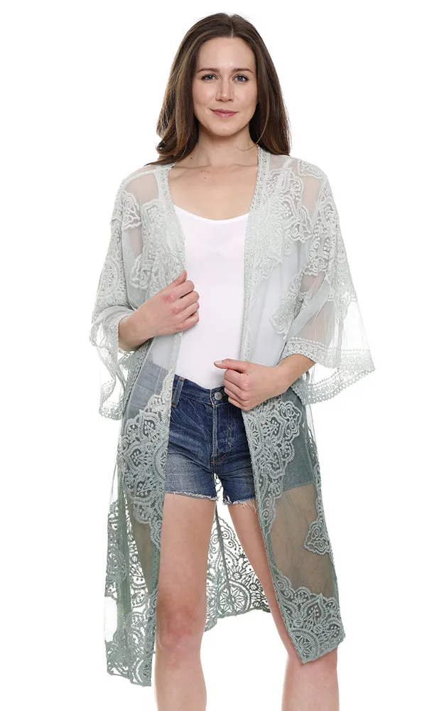 JP1610 Ombre Floral Lace Long Mesh Kimono