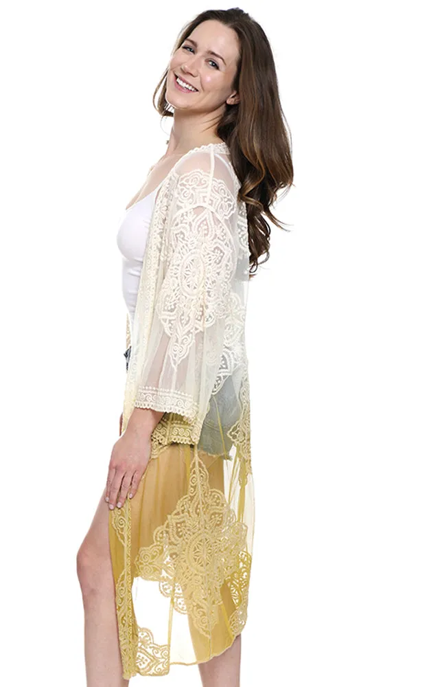JP1610 Ombre Floral Lace Long Mesh Kimono