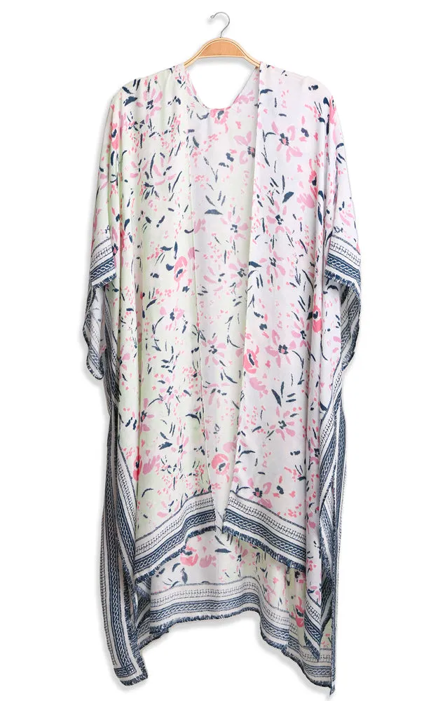 JP2204 Multi Color Floral Print Cover Up Kimono