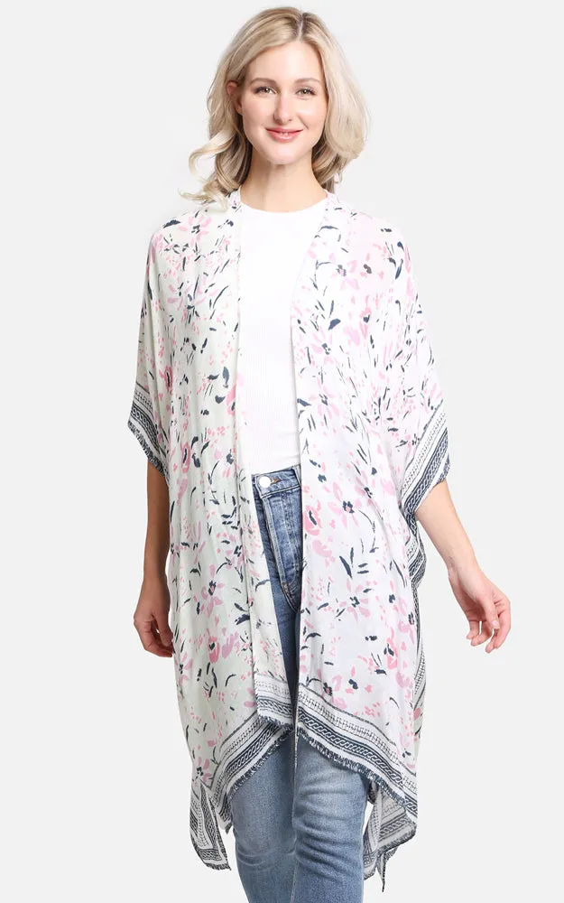 JP2204 Multi Color Floral Print Cover Up Kimono