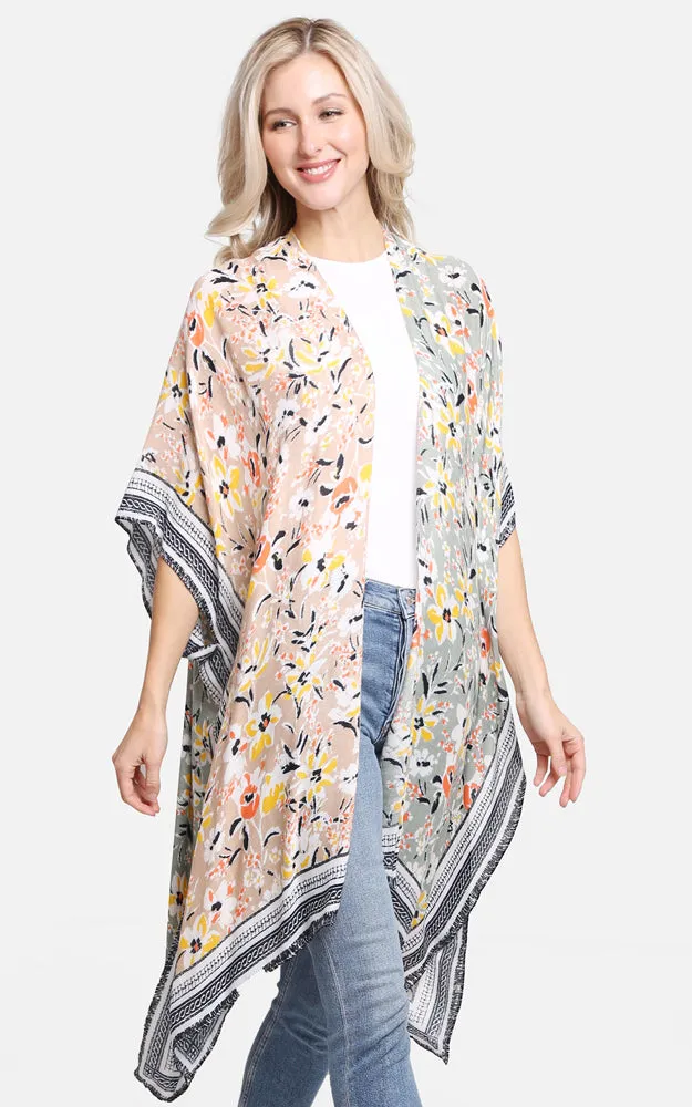 JP2204 Multi Color Floral Print Cover Up Kimono