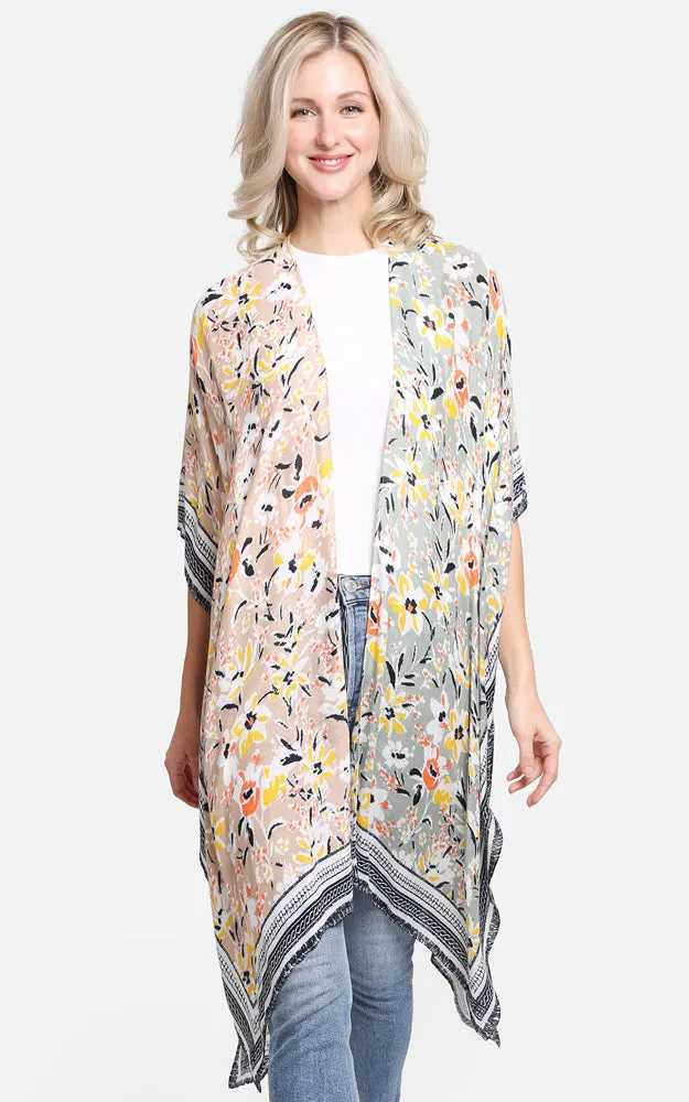 JP2204 Multi Color Floral Print Cover Up Kimono