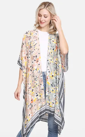 JP2204 Multi Color Floral Print Cover Up Kimono