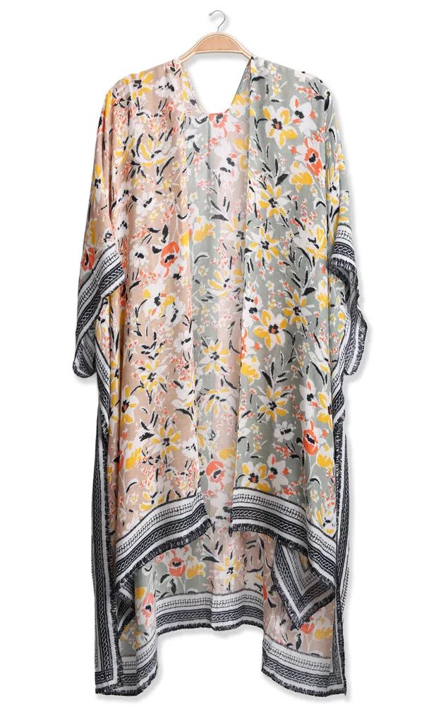 JP2204 Multi Color Floral Print Cover Up Kimono