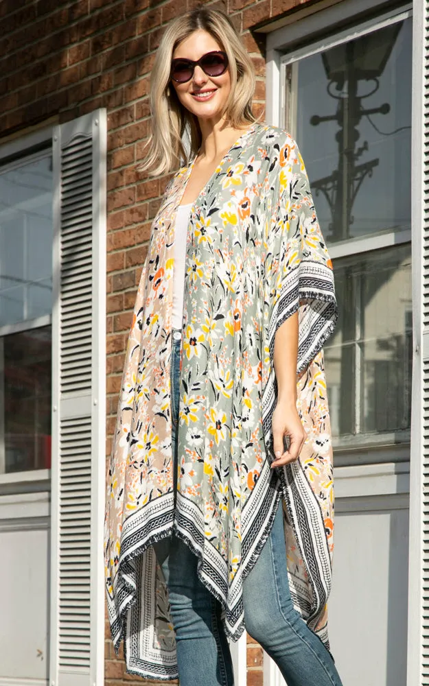 JP2204 Multi Color Floral Print Cover Up Kimono