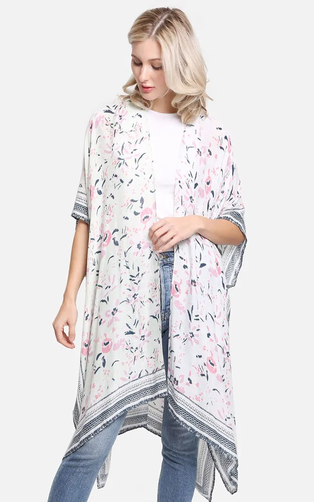 JP2204 Multi Color Floral Print Cover Up Kimono