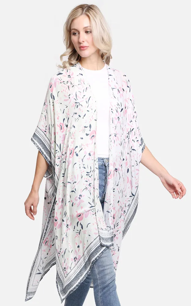 JP2204 Multi Color Floral Print Cover Up Kimono
