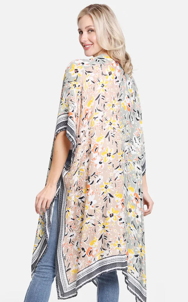 JP2204 Multi Color Floral Print Cover Up Kimono