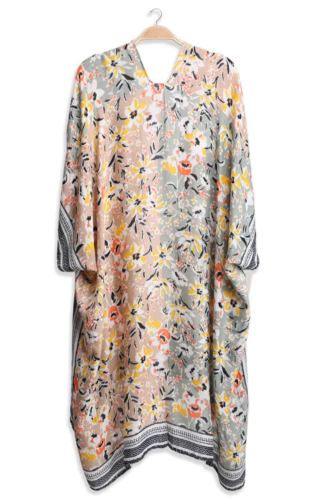 JP2204 Multi Color Floral Print Cover Up Kimono