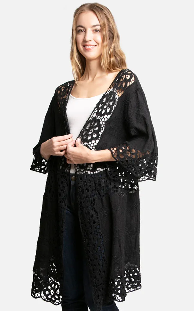 JP3000 Floral Lace Trim Kimono Cover Up