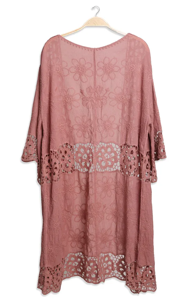 JP3000 Floral Lace Trim Kimono Cover Up