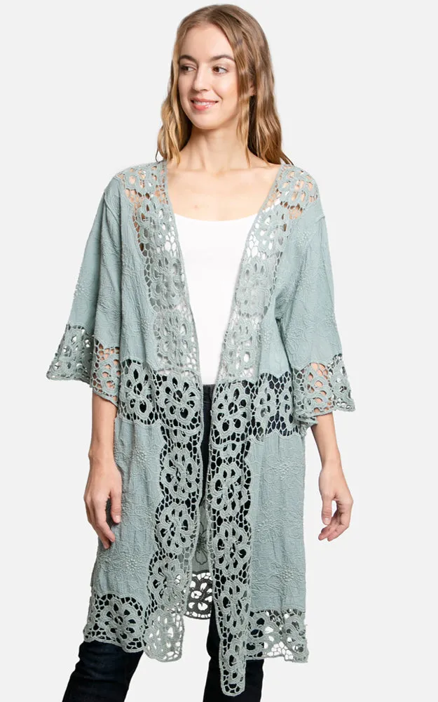 JP3000 Floral Lace Trim Kimono Cover Up
