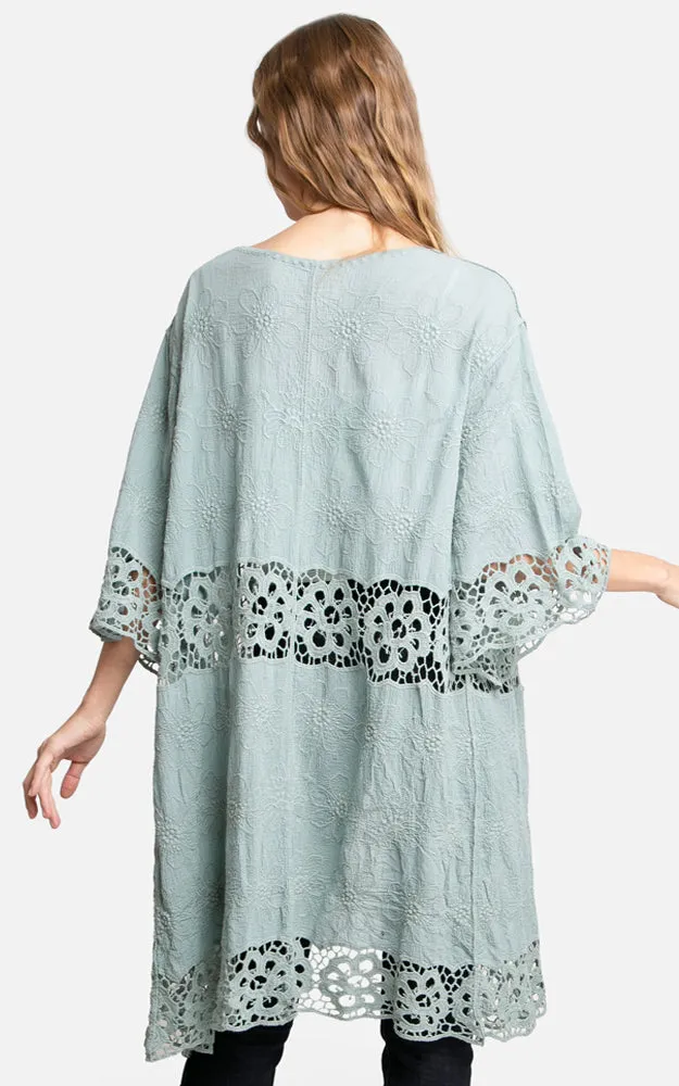 JP3000 Floral Lace Trim Kimono Cover Up