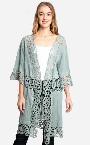JP3000 Floral Lace Trim Kimono Cover Up