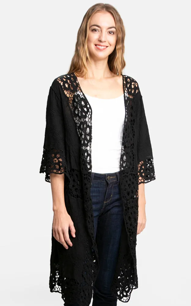 JP3000 Floral Lace Trim Kimono Cover Up