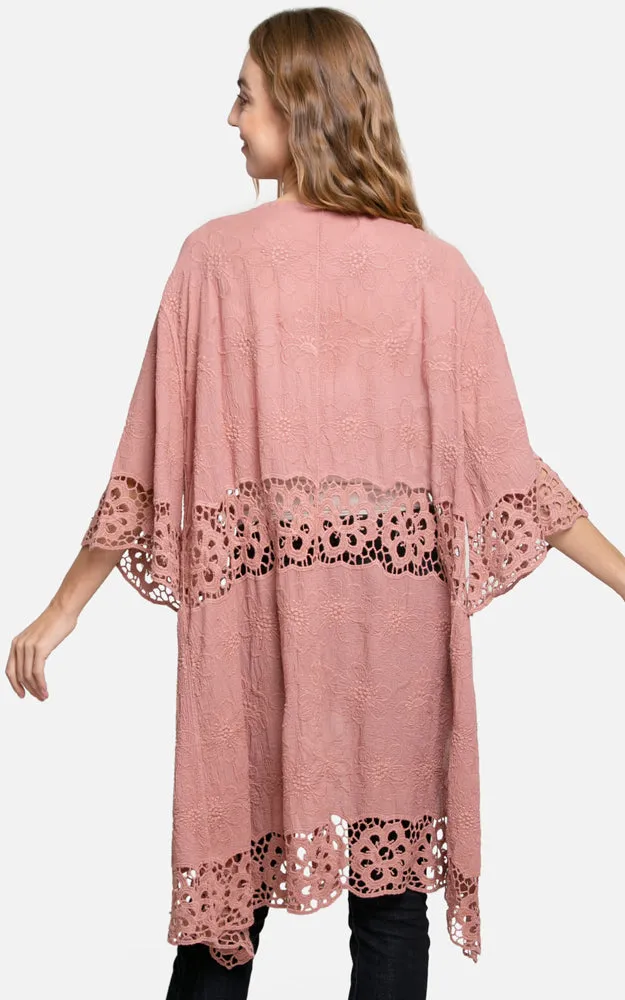JP3000 Floral Lace Trim Kimono Cover Up