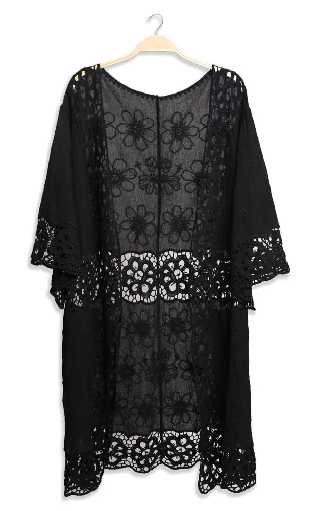 JP3000 Floral Lace Trim Kimono Cover Up