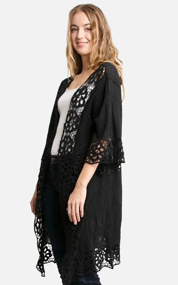 JP3000 Floral Lace Trim Kimono Cover Up