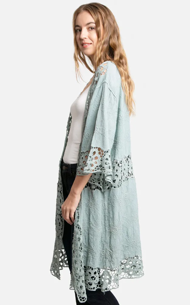 JP3000 Floral Lace Trim Kimono Cover Up