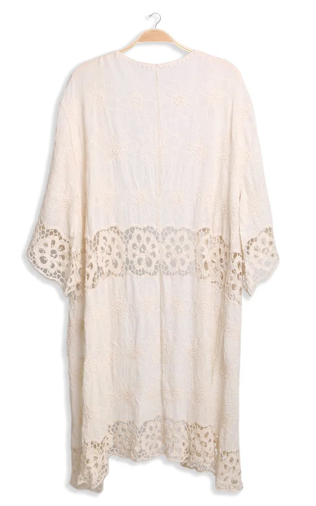 JP3000 Floral Lace Trim Kimono Cover Up