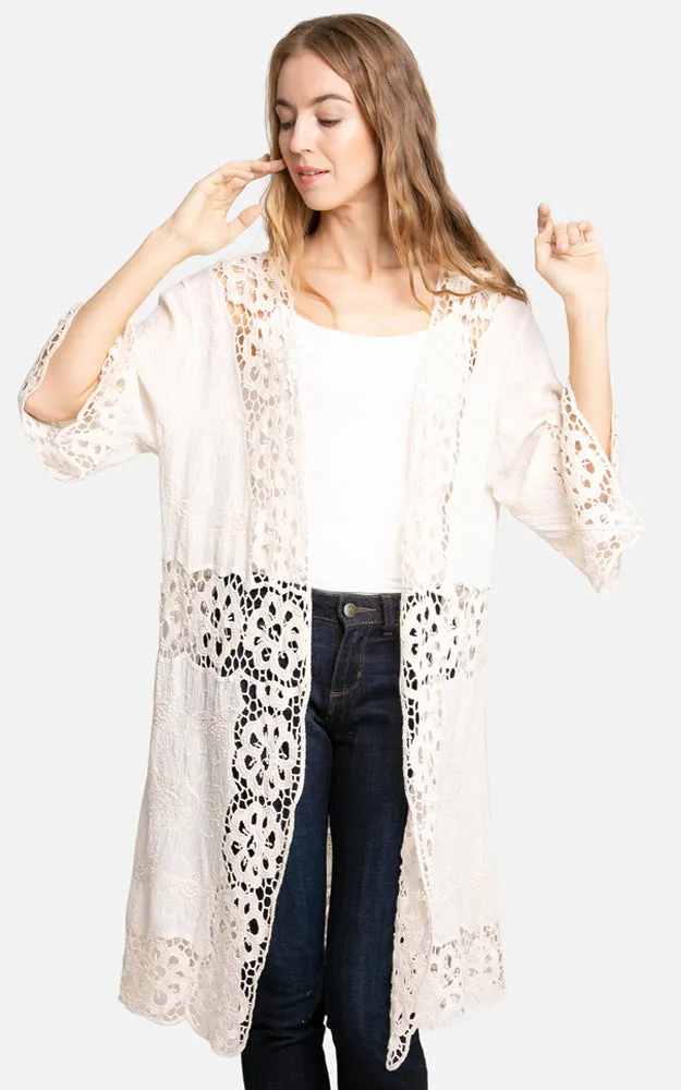 JP3000 Floral Lace Trim Kimono Cover Up