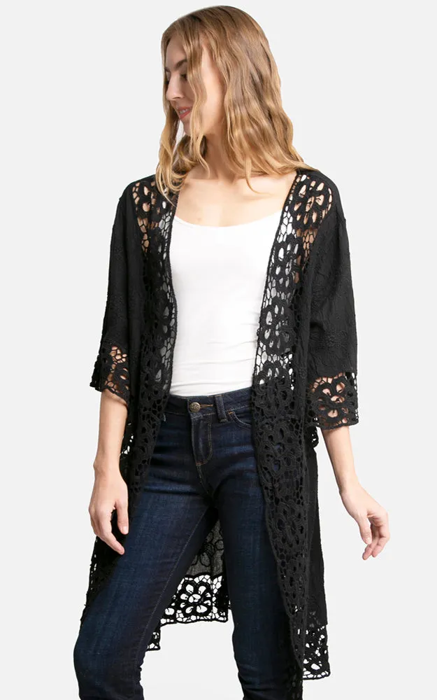 JP3000 Floral Lace Trim Kimono Cover Up