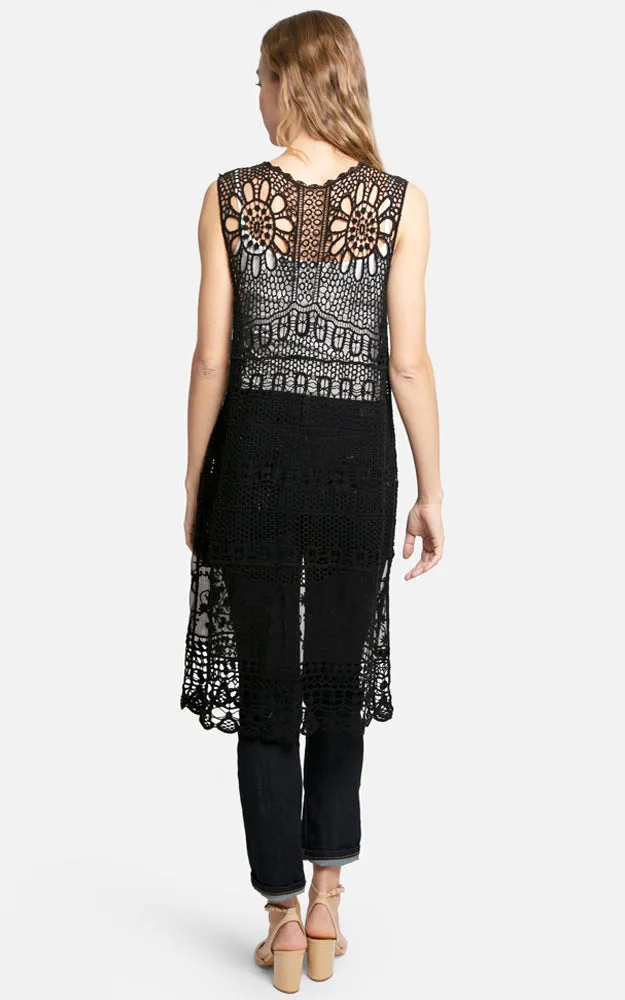JP3017 Long Floral Crochet Vest Cover Up