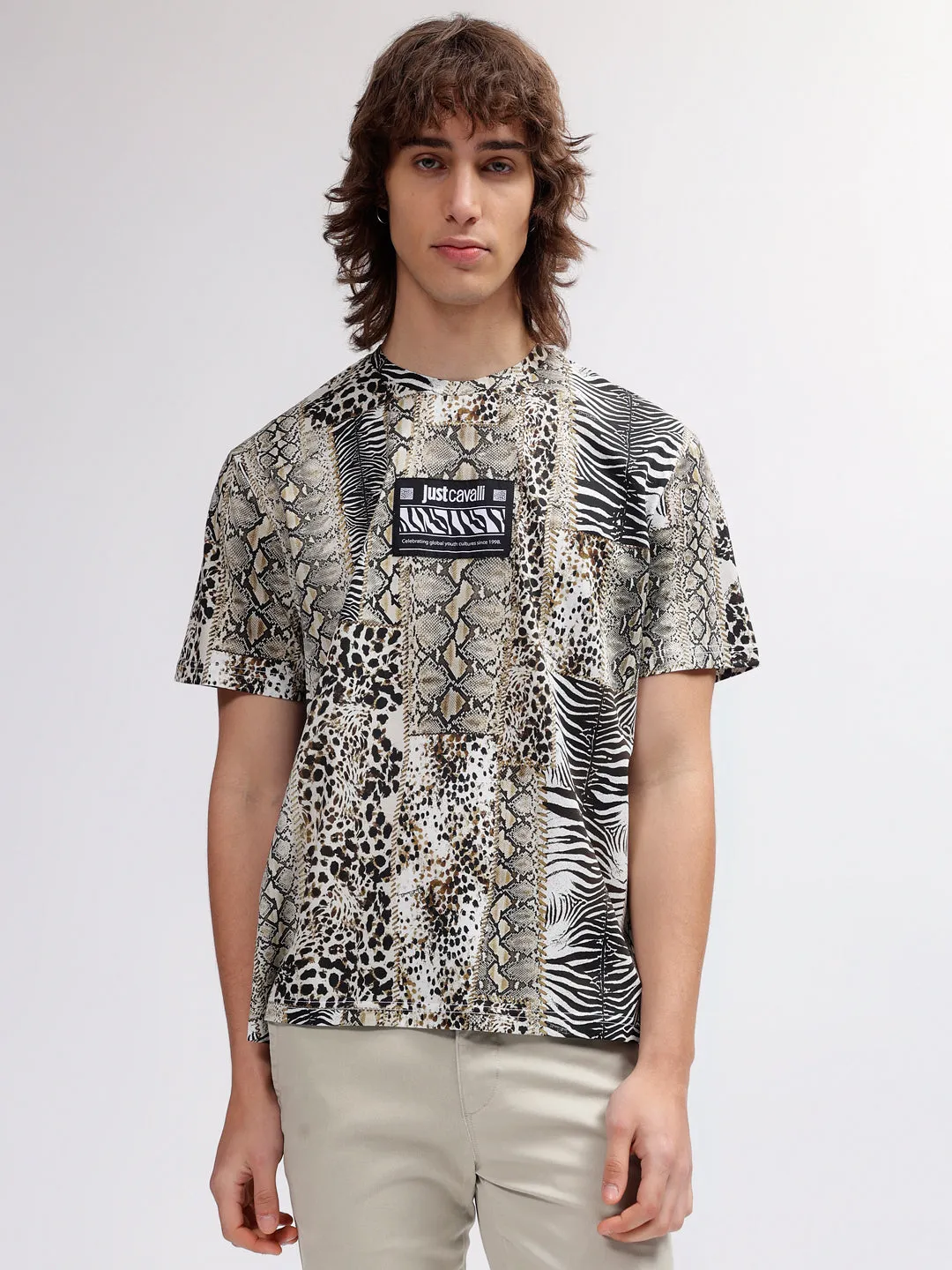 Just Cavalli Men Multi Color Printed Regular Fit Short Sleeves T-shirt