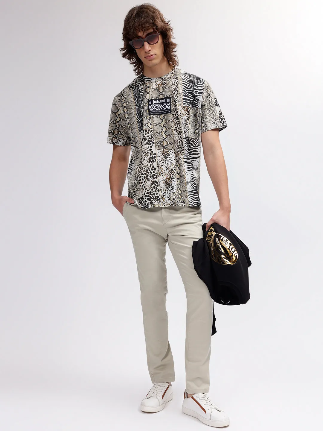 Just Cavalli Men Multi Color Printed Regular Fit Short Sleeves T-shirt