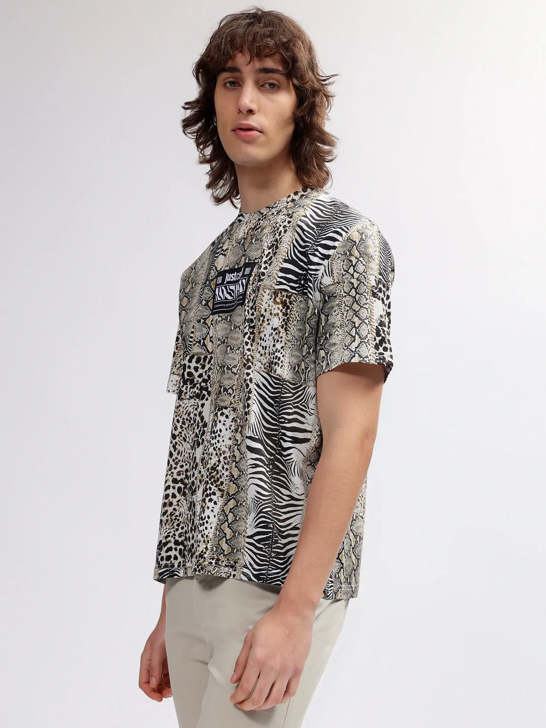 Just Cavalli Men Multi Color Printed Regular Fit Short Sleeves T-shirt