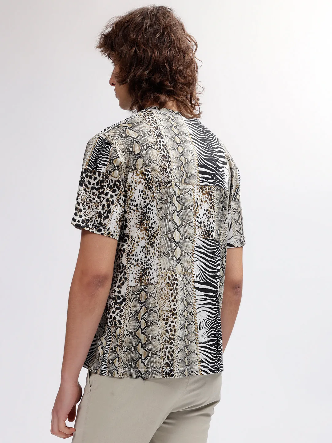Just Cavalli Men Multi Color Printed Regular Fit Short Sleeves T-shirt